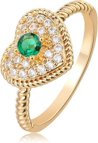 Valloey Rover Remerald Rings for women 14K Gold Plated Dainty Fake Emerald Cut Rings for Women Cubic Zirconia Fake Engagement Rings Cute Green Ring for Women Gold Jewelry Trendy Size 6-8 in Saudi Arabia