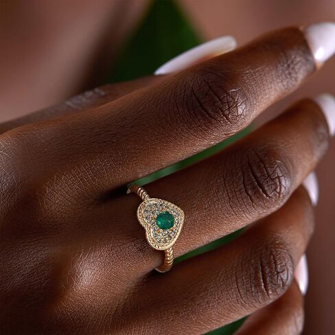 Valloey Rover Remerald Rings for women 14K Gold Plated Dainty Fake Emerald Cut Rings for Women Cubic Zirconia Fake Engagement Rings Cute Green Ring for Women Gold Jewelry Trendy Size 6-8 in Saudi Arabia