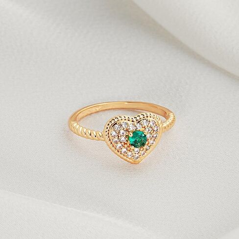 Valloey Rover Remerald Rings for women 14K Gold Plated Dainty Fake Emerald Cut Rings for Women Cubic Zirconia Fake Engagement Rings Cute Green Ring for Women Gold Jewelry Trendy Size 6-8 in Saudi Arabia