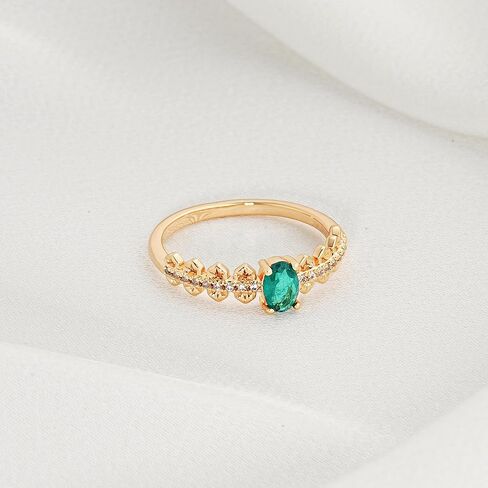 حلقات Valloey Rover Remerald للنساء مطلية بالذهب عيار 14 قيراط خواتم قطع الزمرد الأنيقة للنساء مكعب زركونيا خواتم خطوبة وهمية خاتم أخضر لطيف للنساء مجوهرات ذهبية مقاس عصري 6-8 in Kuwait