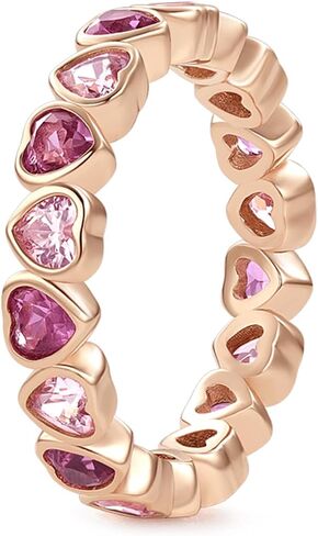 Daffany Sterling Silver Cubic Zirconia Eternity Band for Women Pink Heart Bezel 18K Rose Gold Plated | 2.0mm Stackable Eternity Bands for Women, Size 5-9 in Saudi Arabia