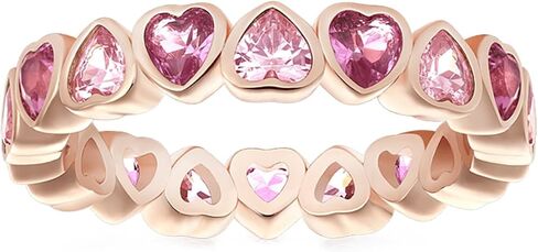 Daffany Sterling Silver Cubic Zirconia Eternity Band for Women Pink Heart Bezel 18K Rose Gold Plated | 2.0mm Stackable Eternity Bands for Women, Size 5-9 in Saudi Arabia