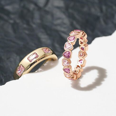 Daffany Sterling Silver Cubic Zirconia Eternity Band for Women Pink Heart Bezel 18K Rose Gold Plated | 2.0mm Stackable Eternity Bands for Women, Size 5-9 in Saudi Arabia