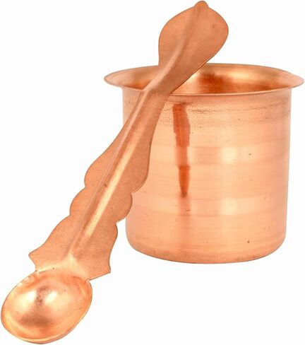 Panch Patra Pooja Lota with Spoon Copper charnamrit Set, Achmani, Handmade Pure Copper for Pooja Purpose at Home, Office, Temple and in All holy Festivals. in Kuwait