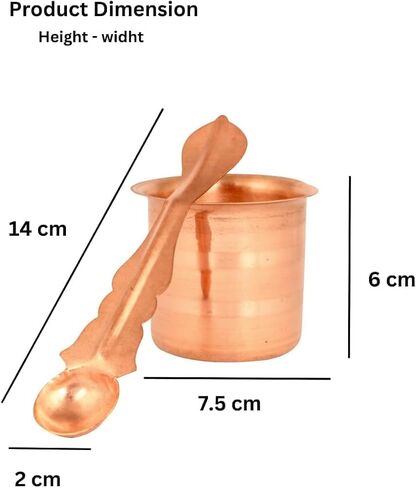 Panch Patra Pooja Lota with Spoon Copper charnamrit Set, Achmani, Handmade Pure Copper for Pooja Purpose at Home, Office, Temple and in All holy Festivals. in Kuwait