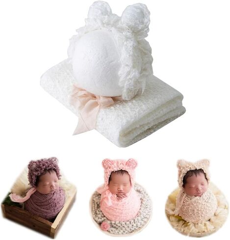 Vemonllas Newborn Baby Photography Props Outfits Photoshoot Photos Hat Long Ripple Wrap Set for Boys Girls Photography in Saudi Arabia
