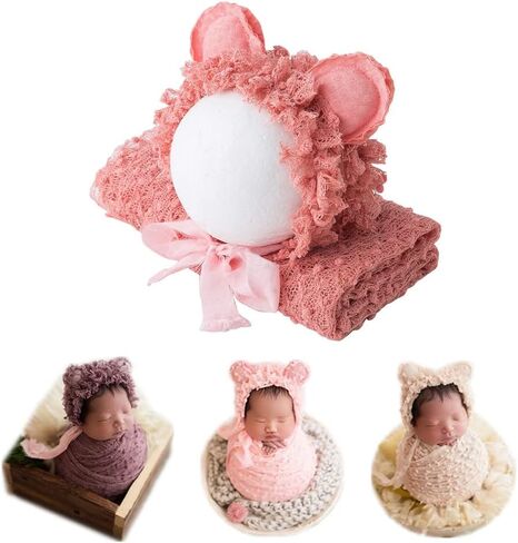 Vemonllas Newborn Baby Photography Props Outfits Photoshoot Photos Hat Long Ripple Wrap Set for Boys Girls Photography in Saudi Arabia