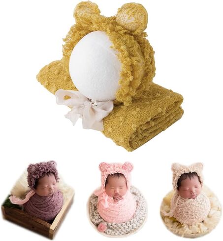 Vemonllas Newborn Baby Photography Props Outfits Photoshoot Photos Hat Long Ripple Wrap Set for Boys Girls Photography in Saudi Arabia