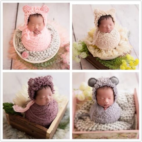 Vemonllas Newborn Baby Photography Props Outfits Photoshoot Photos Hat Long Ripple Wrap Set for Boys Girls Photography in Saudi Arabia