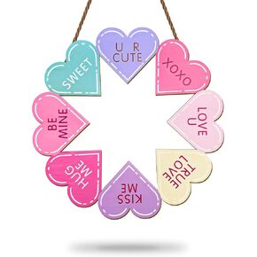 Conversation Heart Door Sign Hanger Valentine's Day Wooden Wearth for Front Door Home Decorations