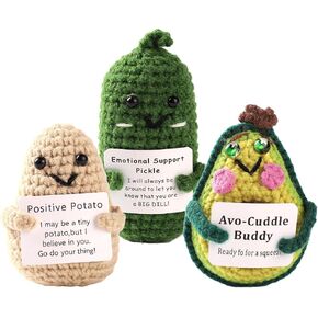 Funny Emotional Support Pickle Gifts,3 inch Mini Crochet Christmas Pickle with Unique Positive Card for Cheer Up Friend Gifts,Cute Wool Doll for Birthday Gifts(Emotional Pickle)