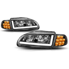 PM PERFORMOTOR DRL+Turn Signal Headlight Corner Lamps Replacement Compatible with 92-95 Honda Civic 2/3Door DRL Requires Wiring into Existing Lighting Harness, Black Clear, PMHL-HCIV2D-9295-LB-L-BC