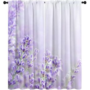 Lavender Flower Blackout Print Curtains Purple Summer Blossoming Lavender Window Rod Pocket Curtains for Bedroom Living Room Kitchen Nursery Drapes W42 x L54 Inch
