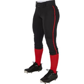 CHAMPRO boys Low-rise Youth Softball With Tournament Traditional Low Rise Pant w/Braid, Black, Scarlet Pipe, X-Large US