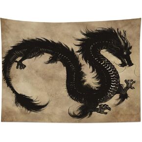 LB Dragon Tapestry Wall Hanging Bohemian Psychedelic Black Dragon Tapestries Vintage Beige Wall Tapestry for Bedroom Living Room Dorm Party Wall Decor,60Wx40H inches