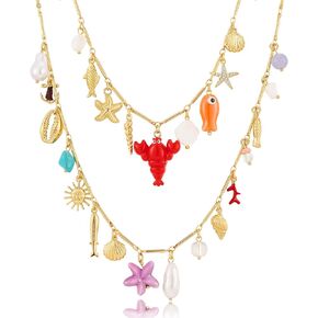CLASSYZINT Shell Necklace Shell Conch Starfish Charm Necklace Boho Summer Necklaces Beach Jewelry for Women