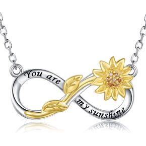 APOTIE You Are My Sunshine Necklace Sterling Silver Infinity Cross Heart Sunflower Pendant Flower Inspirational Jewelry Gift for Women