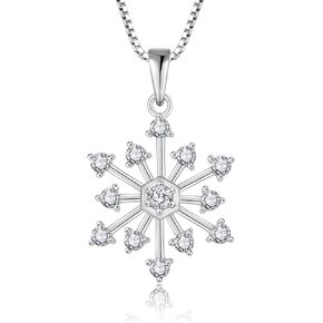White/Bule Snowflake Necklace for Women 925 Sterling Silver 5A Cubic Zirconia Birthstone Pendant Necklace Hypoallergenic Jewelry Winter Christmas Birthday Gifts for Wife Her