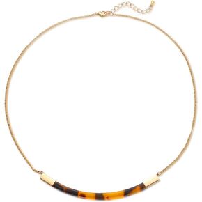 FAMARINE Tortoise Shell Collar Necklace, Tortoise Resin Curved Bar Pendant Thin Chain Necklace 17" for Women Lover, Gold