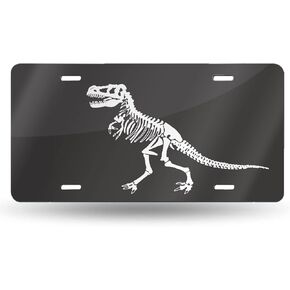 Vintage Grunge Skeleton Dinosaur License Plate Front Car Decorative Novelty Auto Plate Car Tag Vanity Gift Metal Aluminum Plate for Women/Man 12x6 inch Wall Decor