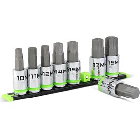 GRIPEDGE HEX Bit Socket Set | 8-PC - 1/2'' Drive Metric RPT Hex Driver Set | Sizes 10, 11, 12, 14, 15, 16, 17, 19 MM | Made With S2 Steel | Includes Premium Aluminum Storage Rail |