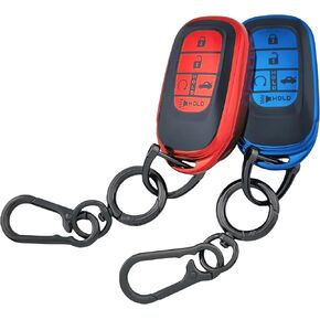 5 Buttons Smart Key Fob Cover for 2022 2023 2024 Honda Accord Civic HR-V CR-V Pilot Sport SI EX-L EX Touring TPU Key Fob Cover (Black with Red/Blue, 2Pcs)