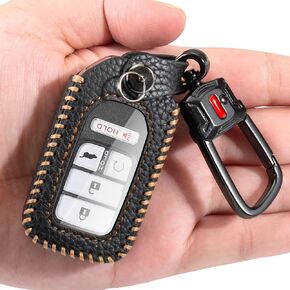 for Honda Key Fob Cover Case Leather Car Key Fob Holder for Honda Civic Accord CRV Odyssey Ridgeline Pilot Clarity HRV (Black)