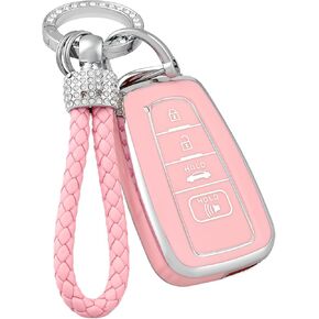 OFFCURVE Compatible with Toyota Camry RAV4 Key Fob Cover with Keychain, for Highlander Corolla Avalon C-HR Prius GT86 Key Fob Cover Case Premium Soft TPU 360 Degree Protector Key Holder, Purple