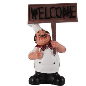 Agatige Chef Figurines Statue, Resin Italian Chef Kitchen Decor with Welcome Board Ornament Chef Welcome Sign for Home Bar Restaurant Coffee Shop (#1)
