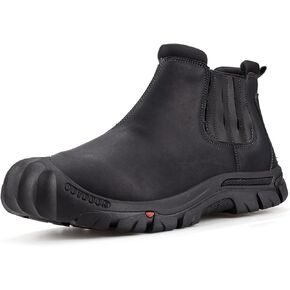 UPIShi Men's Waterproof Work Slip On Snow Boot Leather Outdoor Walking Hiking Casual Shoes