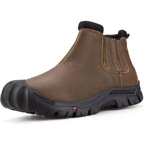 UPIShi Men's Waterproof Work Slip On Snow Boot Leather Outdoor Walking Hiking Casual Shoes