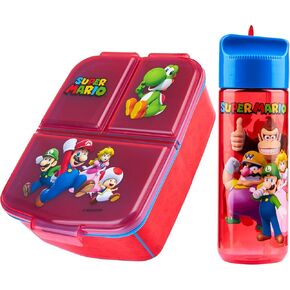 Super Mario Kids Lunchbox with Compartments & Water Bottle, School, Day Trips