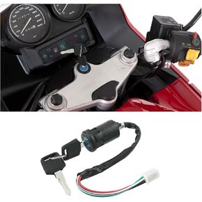 Augeny Motorcycle Ignition Switch, 4 Wires Key Ignition Switch Kit with 2 Keys, Key Locking Starter Switch Replacement for 50cc 70cc 90cc 110cc 125cc 200cc 250cc