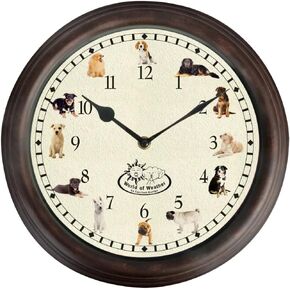 Esschert TF016 Design World of Weather Dog Breed Bark Sound Chime 12 Inch Battery Operated Wall Home Decor Clock w/ Light Sensor Noise Shutoff