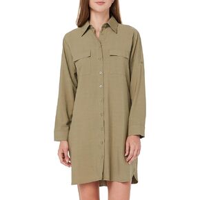 MANAIXUAN Women's Shirt Dress V Neck Long Sleeve Loose Casual with Pockets Front Button