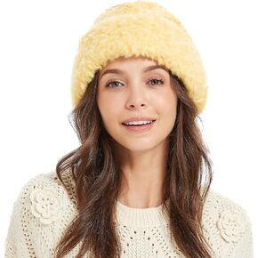 Winter Hats Knit Beanie Skull Cap Russian Faux Fur Hat Fluffy Bucket Hat Snow Cap for Women