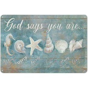 Rustic Retro Metal Tin Sign Ocean Beach Nautical Seashell Starfish Wall Art God Says You are Wall Decor Rustic Shell Coastal Country Wall Art Home Courtyard Wall Decor 8x12 Inch