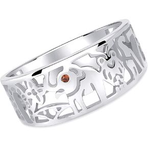 925 Sterling Silver Good Luck Charm Ring with Elephant, Horse Shoe, Owl, 7, 4 Leaf Clover and Guardian Eye Rhodium Plated
