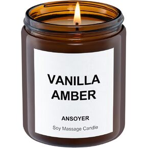 Massage Oil Candles, Massage Candles for Relation Gifts, Body Oil, Body Lotion, Edible Soy Wax + Hemp Seed Oil Based, Candle That Turns into Massage Oils, Jars- 7 OZ (Vanilla Amber)