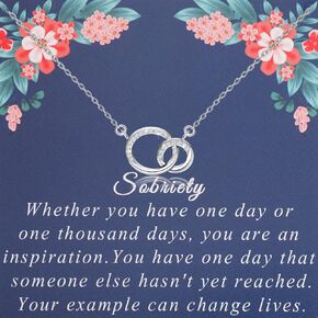 PLITI Sobriety Necklace Sober Gift Addiction Recovery Gift 12 Step Gift Double Interlocking Circle Pendant For Women