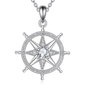 TIGER RIDER Compass 925 Sterling Silver Necklace Navigation Travel Pendant Jewelry Gift for Women Graduation Birthday Christmas