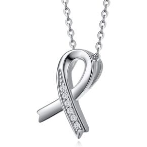 Breast Cancer Gifts Sterling Silver Necklace Breast Cancer Awareness Necklace for Women Rose Gold Ribbon Necklace for Women