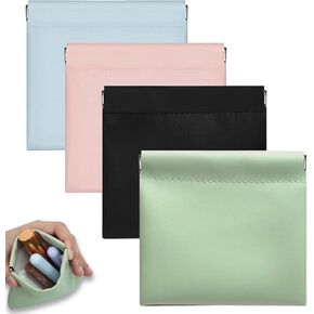 4Pcs Small Makeup Bag Waterproof Portable Cosmetic Bags for Women Zipperless Self-closing Coin Purse Lipstick Snap Closure Pouch for Purse Organizer Mini Cosmetic Bag for Purse essentials