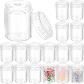 BENECREAT 24 Pack 40ml Clear Bead Jar Empty Plastic Storage Container 1.5x2inch with Rounded Screw-Top Lids for Beads, Nail Art, Glitter, Make Up, Cosmetics and Travel Cream
