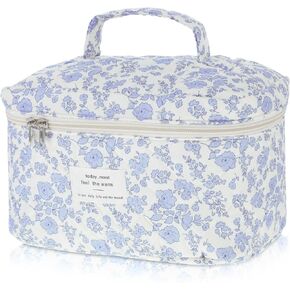 Large Makeup Bag, Cute Quilted Makeup Bag for Women, Travel Cotton Make Up Organizer Bag, Floral Coquette Aesthetic Toiletry Bag, Gift For Daughter, Preppy Things For Girls