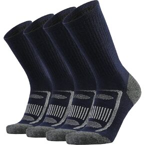KMM Men's Merino Wool Cushion Crew Socks Moisture Wicking Control Medium Weight Warm for Outdoor Hiking Hike Trail Cycling(NavyBlue L)