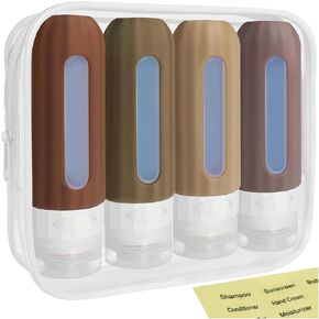 Travel Bottles For Toiletries,3oz TSA Approved Travel Size Containers,BPA Free Leak Proof Squeezable Silicone Travel Bottles,Travel Accessories For Shampoo Conditioner With Clear Toiletry Bag