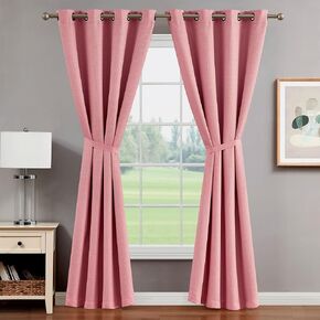 Creative Home Ideas Blackout Curtains (2 Panels, 50"x 84",Coral Pink) Room Darkening Thermal Insulated Curtains with Tiebacks, Chyna Lined Window Curtains for Bedroom, Living Room, Two-Tone Textured