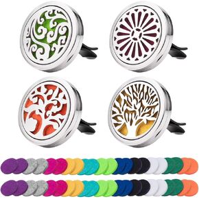 Car Diffuser Vent Clip 4 Pack, Car Aromatherapy Essential Oil Diffuser Vent Clips 30mm, Stainless Steel Locket 44 Felt Pads