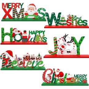 6 Pcs Christmas Table Decorations for Party, Christmas Dining Table Centerpiece Decor Themed Table Signs, Christmas Wooden Tabletop Decoration - Snowman Ornaments for Home Office Xmas Decor